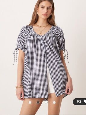 NWT Free People farley gingham tunic dress in navy combo S